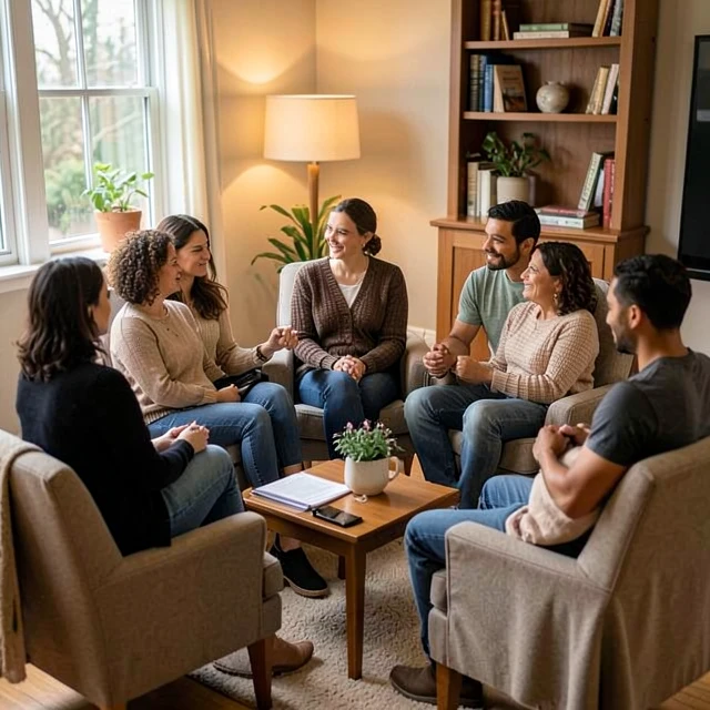 Support group members connecting and sharing experiences with infertility