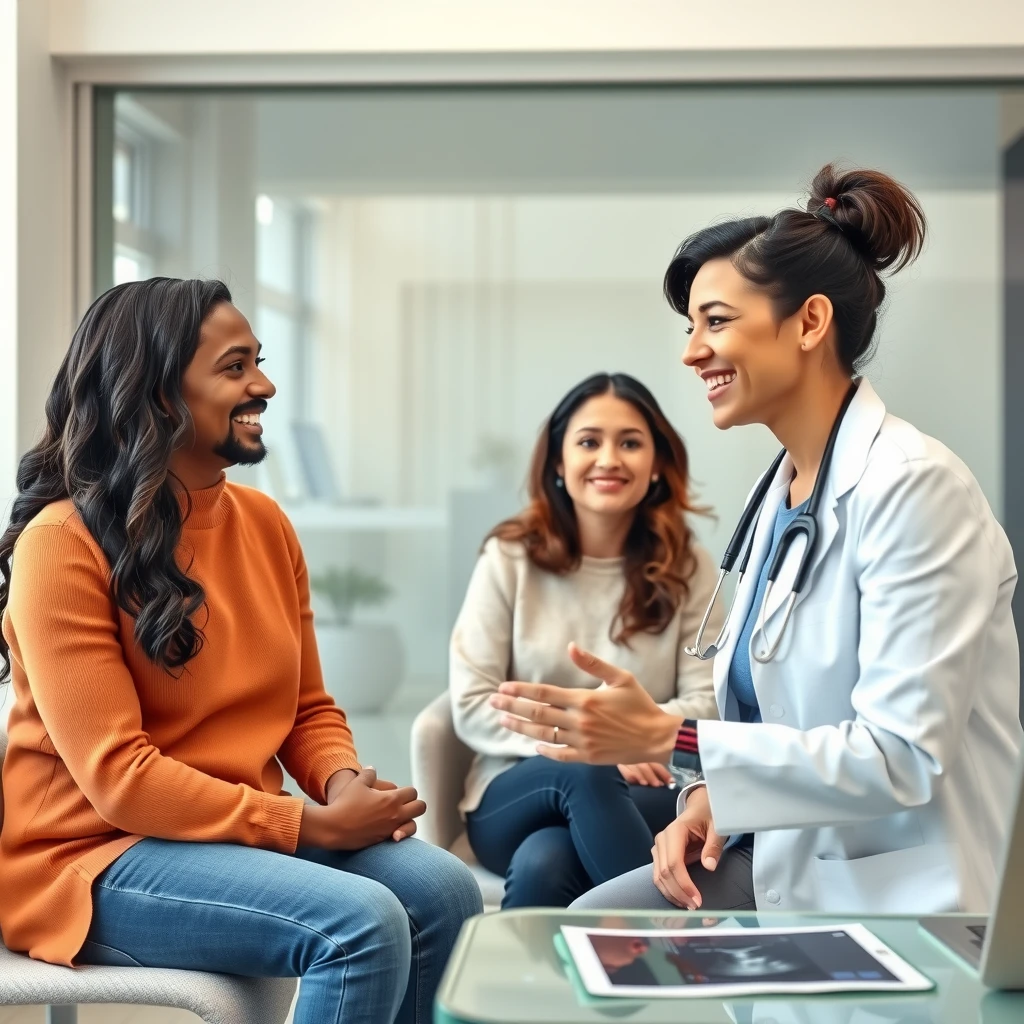 Couple having a hopeful consultation with a fertility doctor