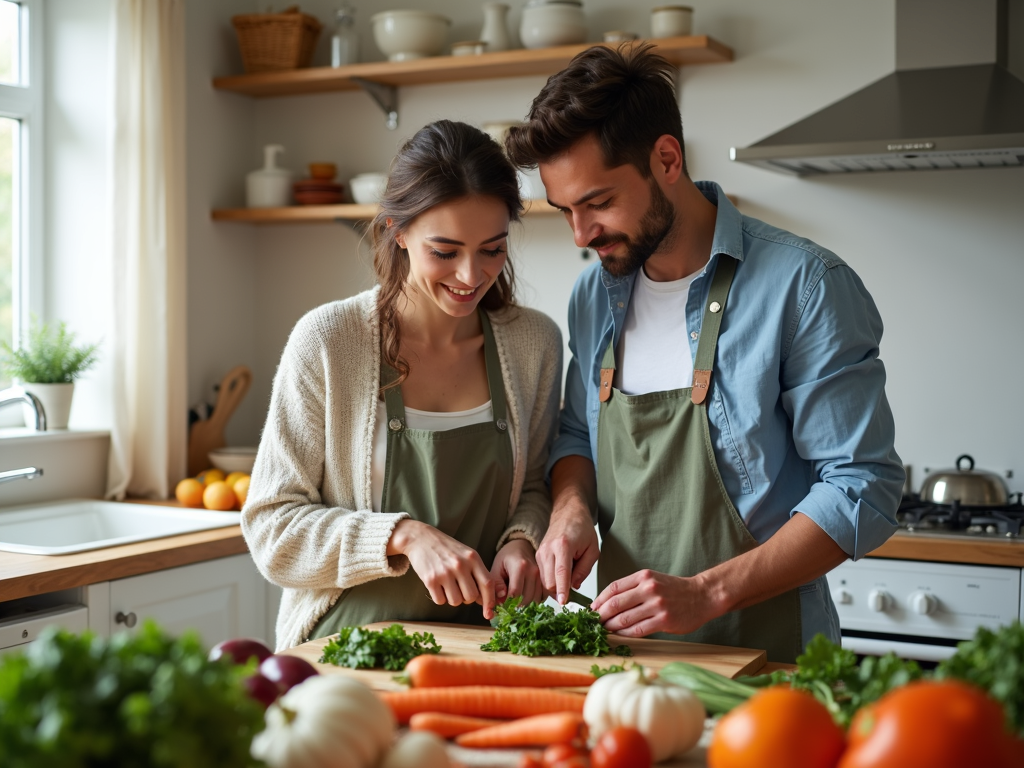Couple cooking healthy meal
