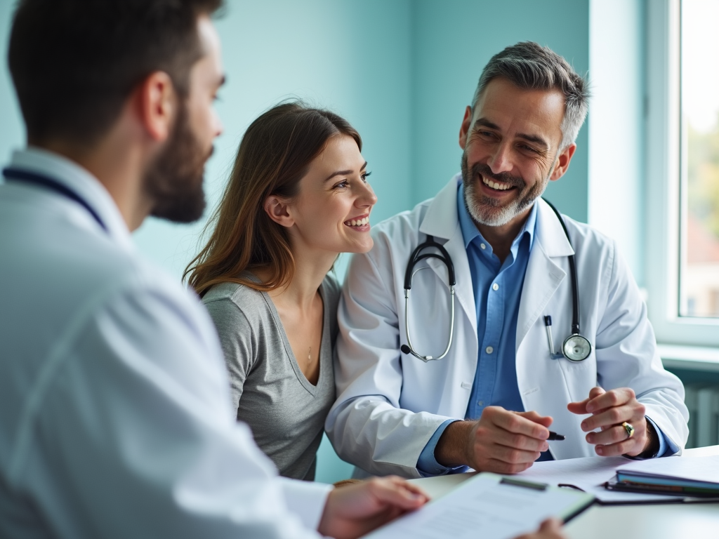Couple meeting with fertility specialist during visit