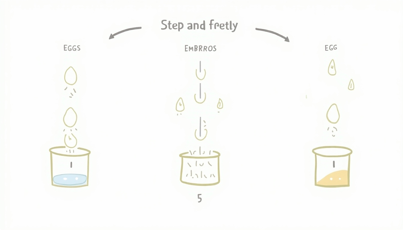 Medical diagram showing egg and embryo freezing processes in a simple, educational style.