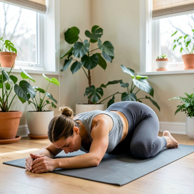 Woman practicing yoga as part of a natural fertility preservation routine
