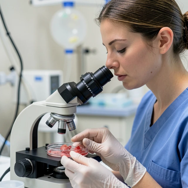 Embryologist performing PGS testing in IVF lab