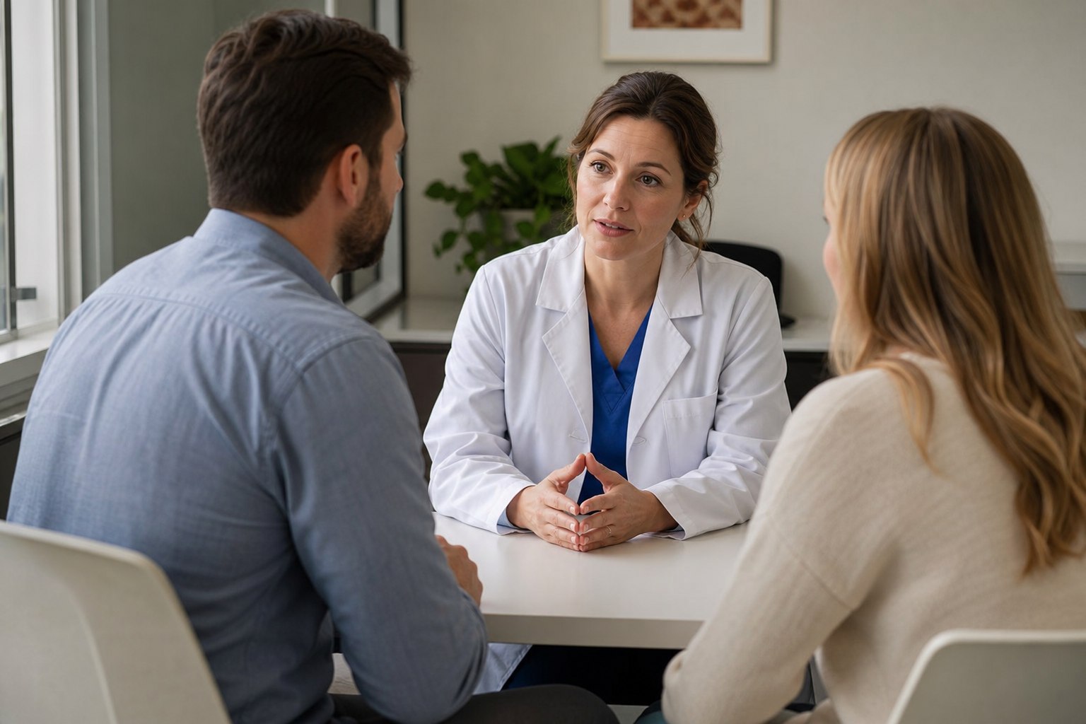 Doctor consulting with a couple about their fertility drug treatment plan