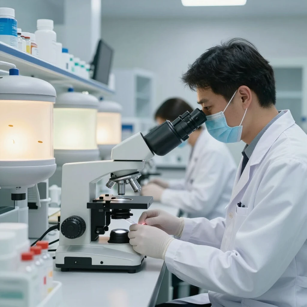 Technicians handling sperm samples in a fertility lab