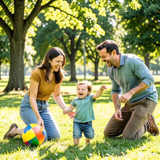 Joyful family spending time together after successful fertility treatment