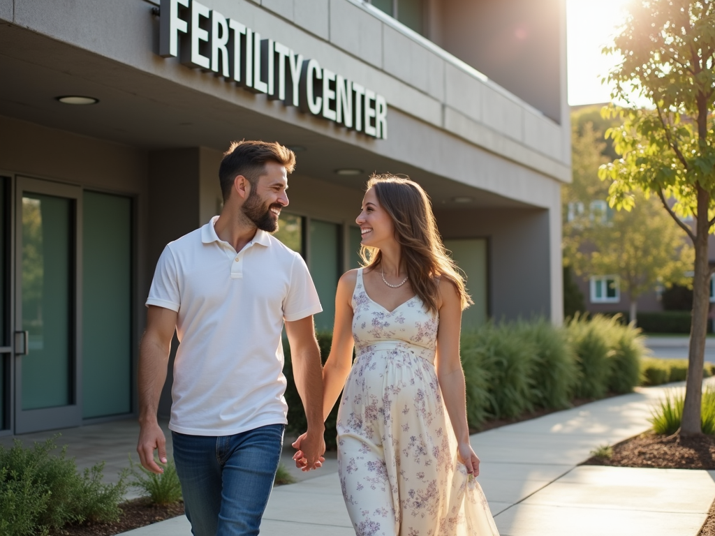 Couple arriving at fertility clinic for consultation