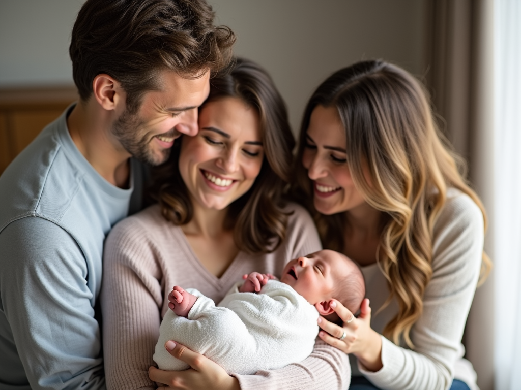 Family celebrating the birth of their child after successful fertility treatments.