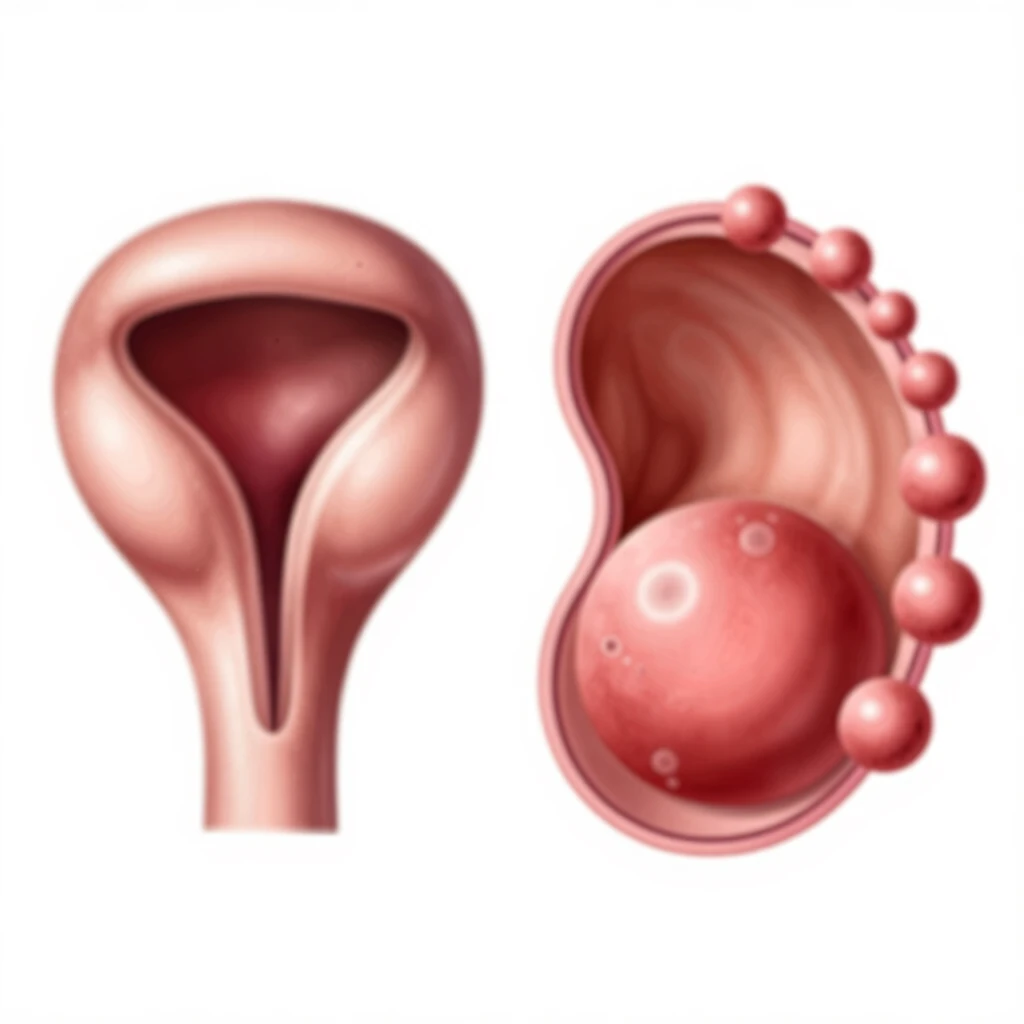Comparison of normal ovary versus polycystic ovary in PCOS
