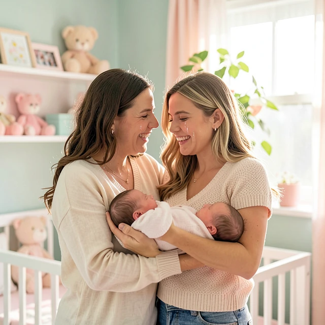 Happy parents finally holding their baby after overcoming infertility