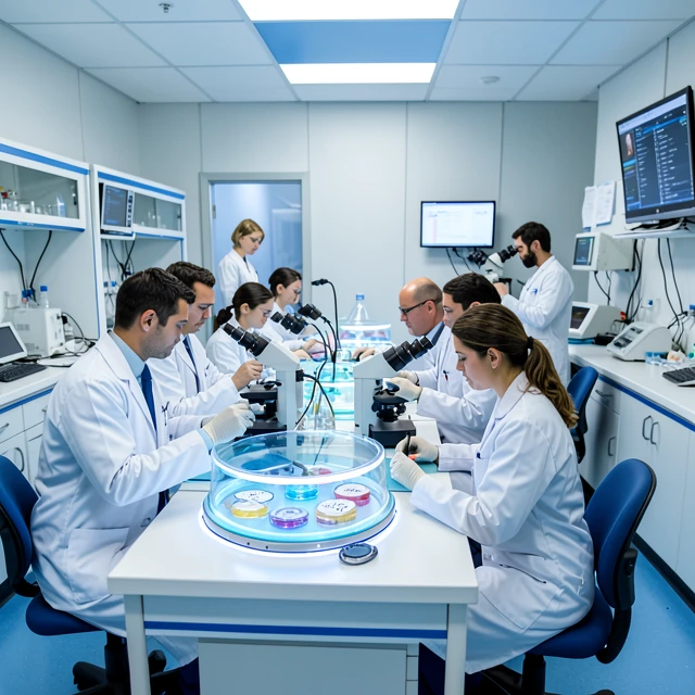State-of-the-art IVF laboratory with embryologists at work