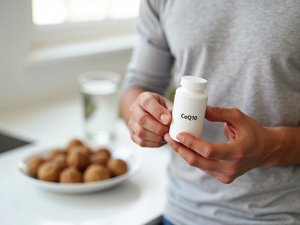 Man holding CoQ10 supplement for sperm health.