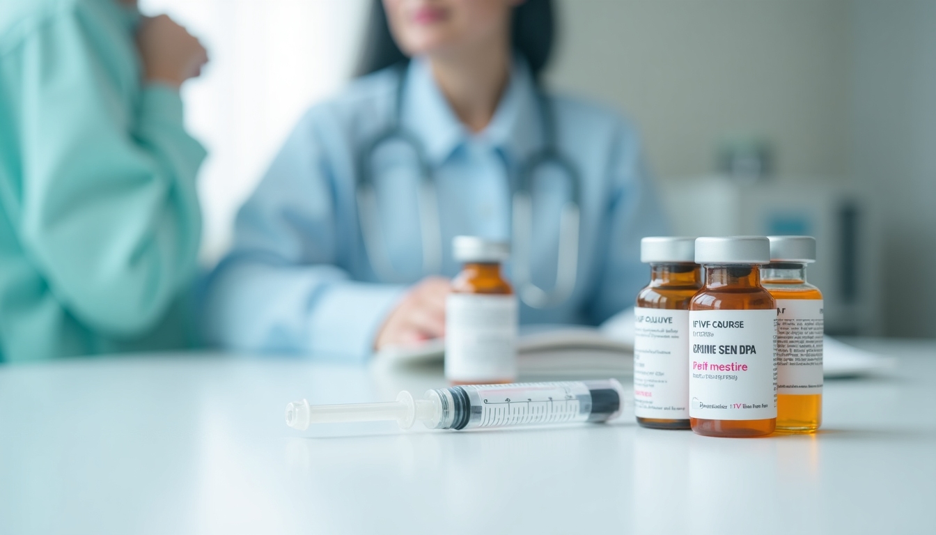A close-up of a patient's hand holding IVF medication vials and a syringe.