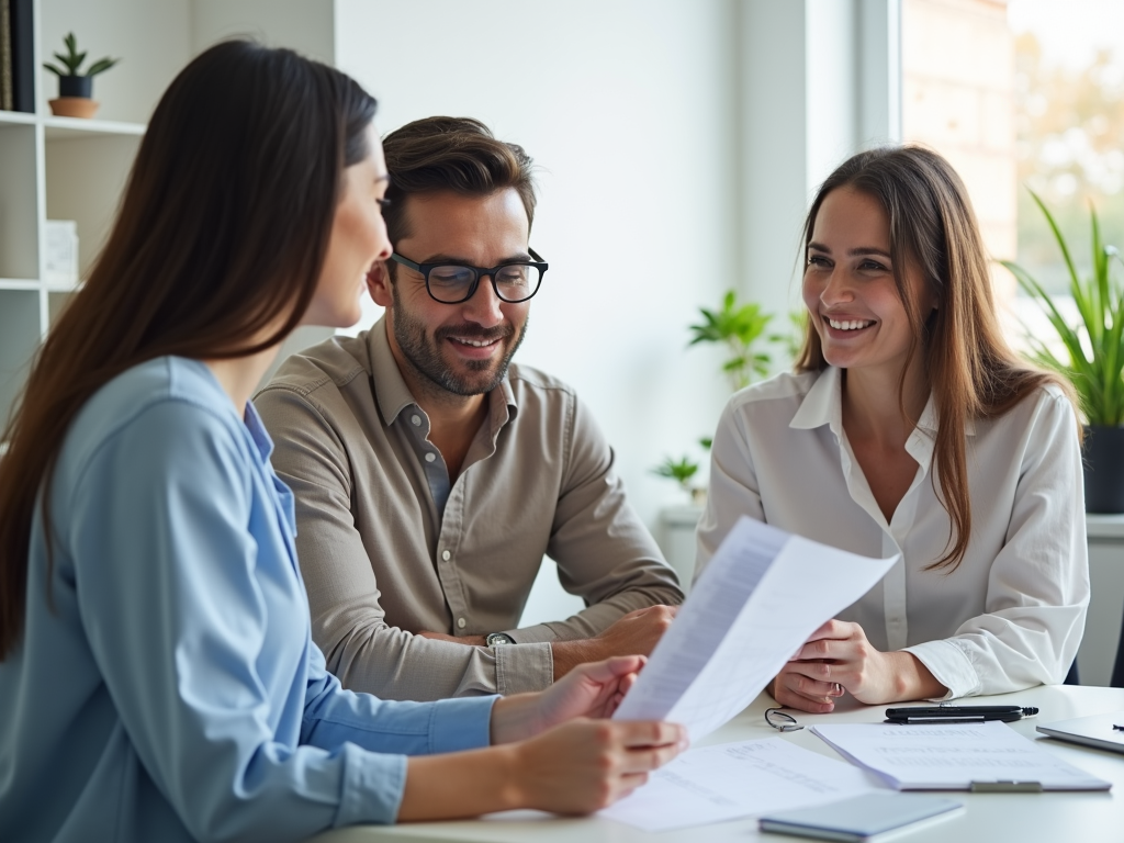 Couple talking with a fertility specialist.