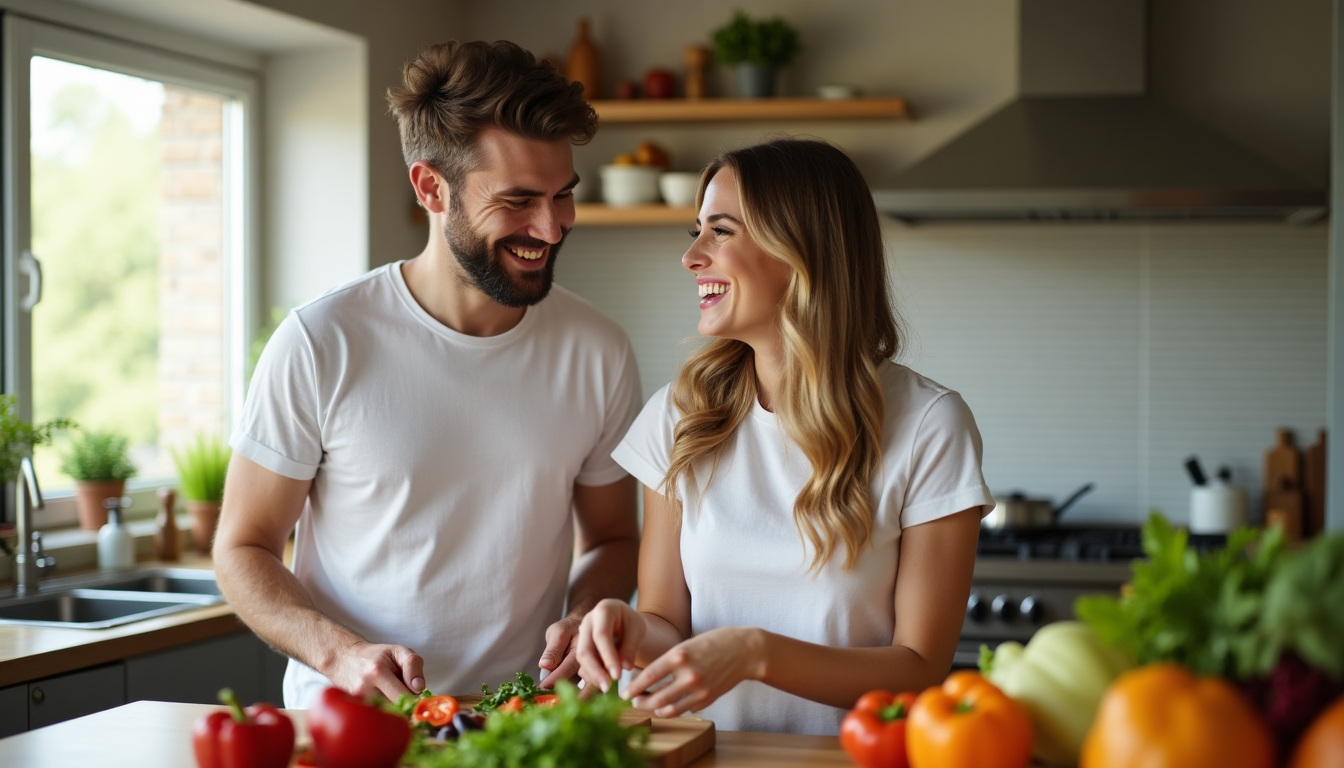 Couple cooking a healthy meal together