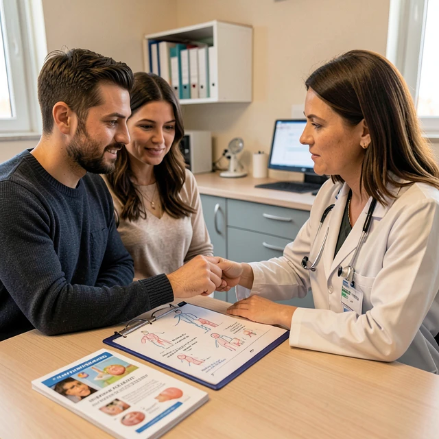 Couple consulting fertility doctor about IVF