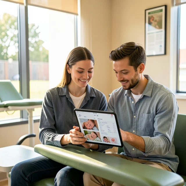 Couple discussing fertility financing options with a specialist