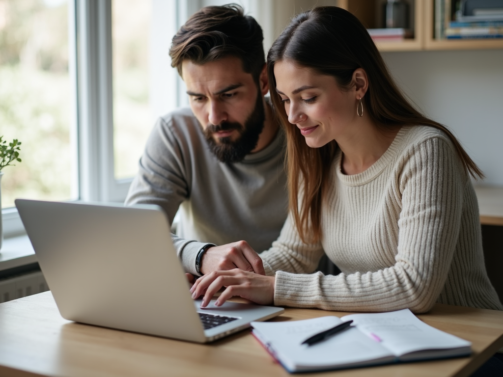 Couple researching fertility clinics
