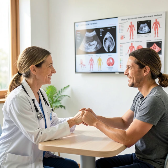 Fertility doctor consulting with a couple in a clinic