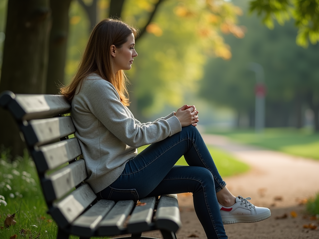 Person reflecting on infertility journey in a peaceful park