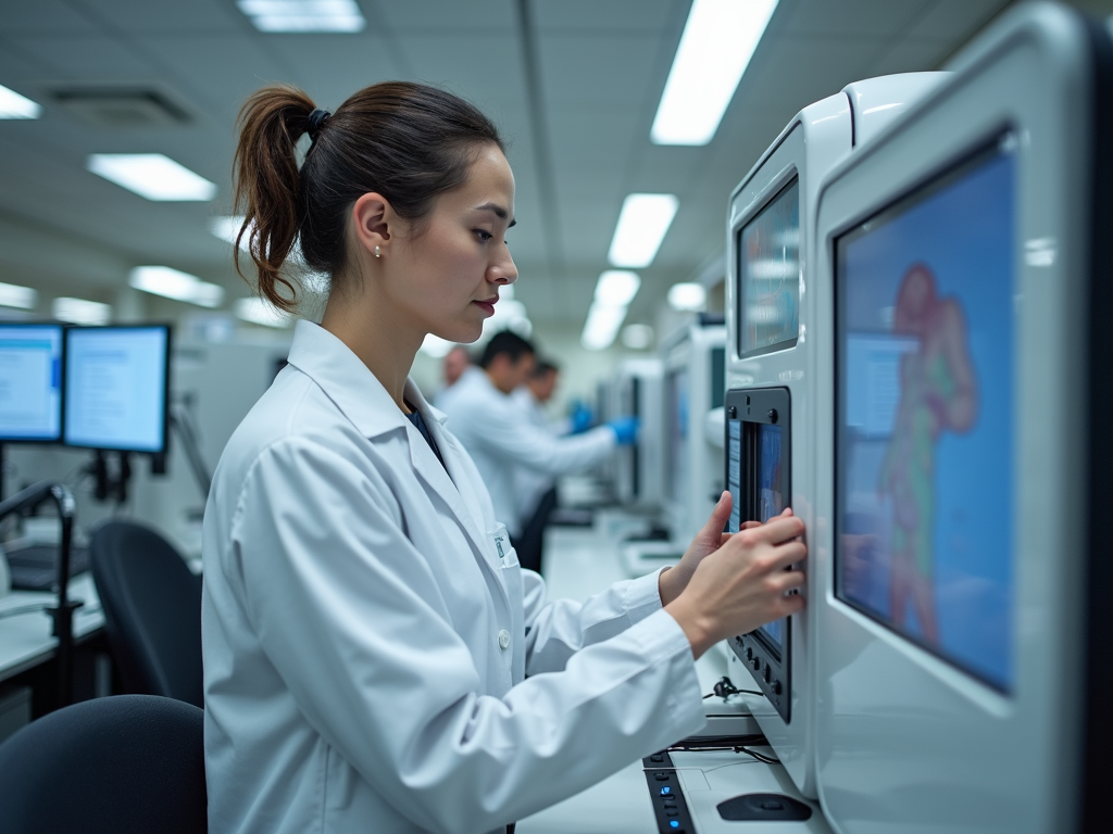 Clinic staff using automated systems in a fertility lab