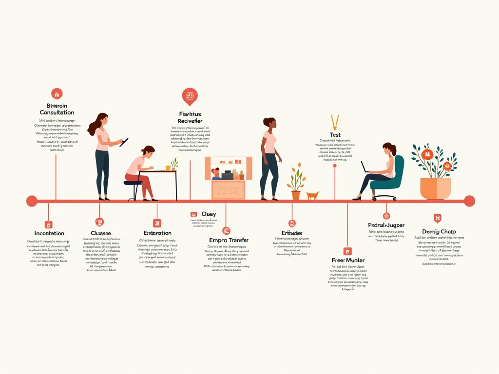 An engaging visual showing a timeline of a woman's IVF journey from starting medication to successful embryo transfer.