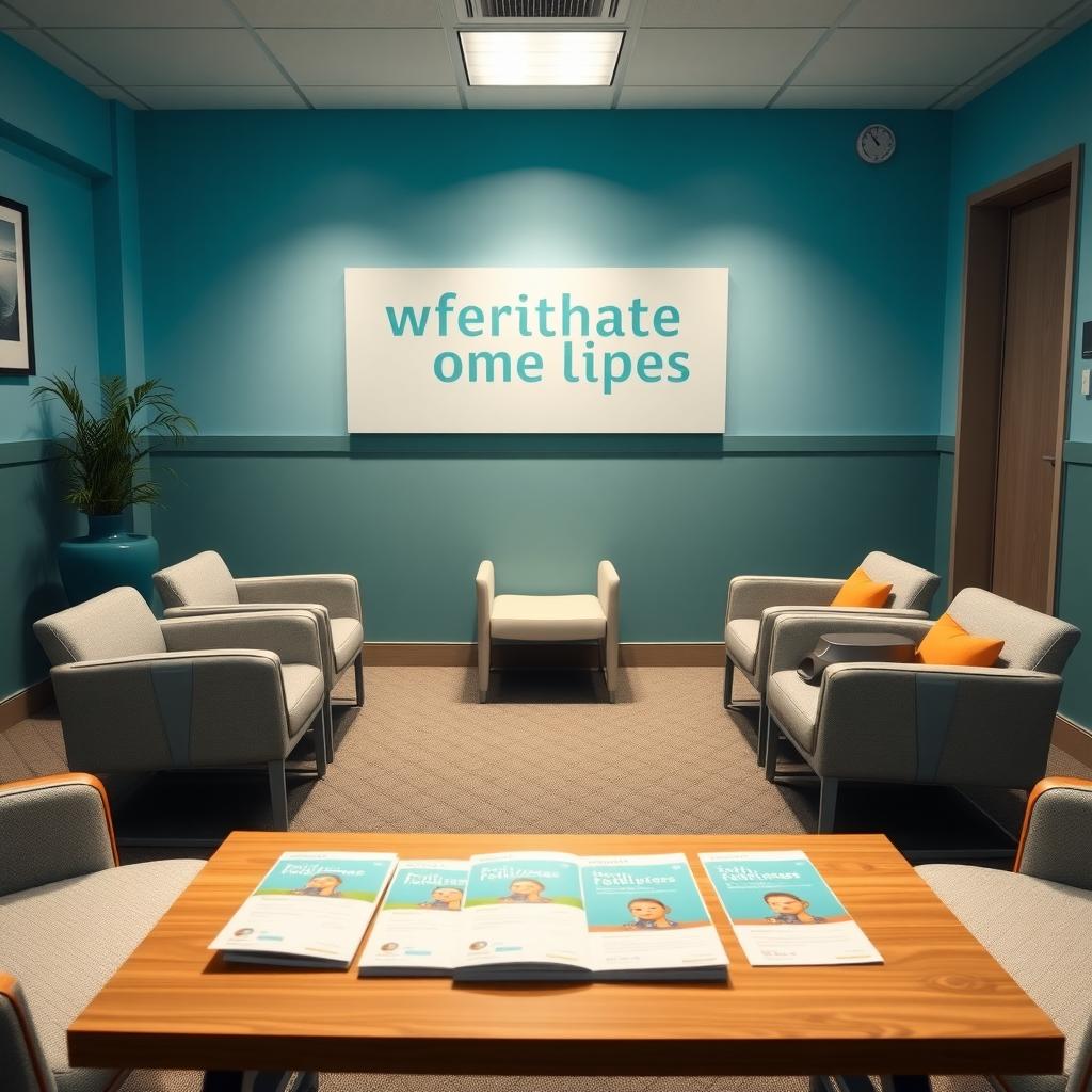 A cozy fertility clinic waiting room with soft lighting and calming decor.
