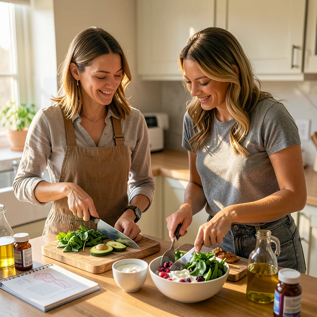 Couple preparing nutrient-rich meal to support IVF and embryo implantation