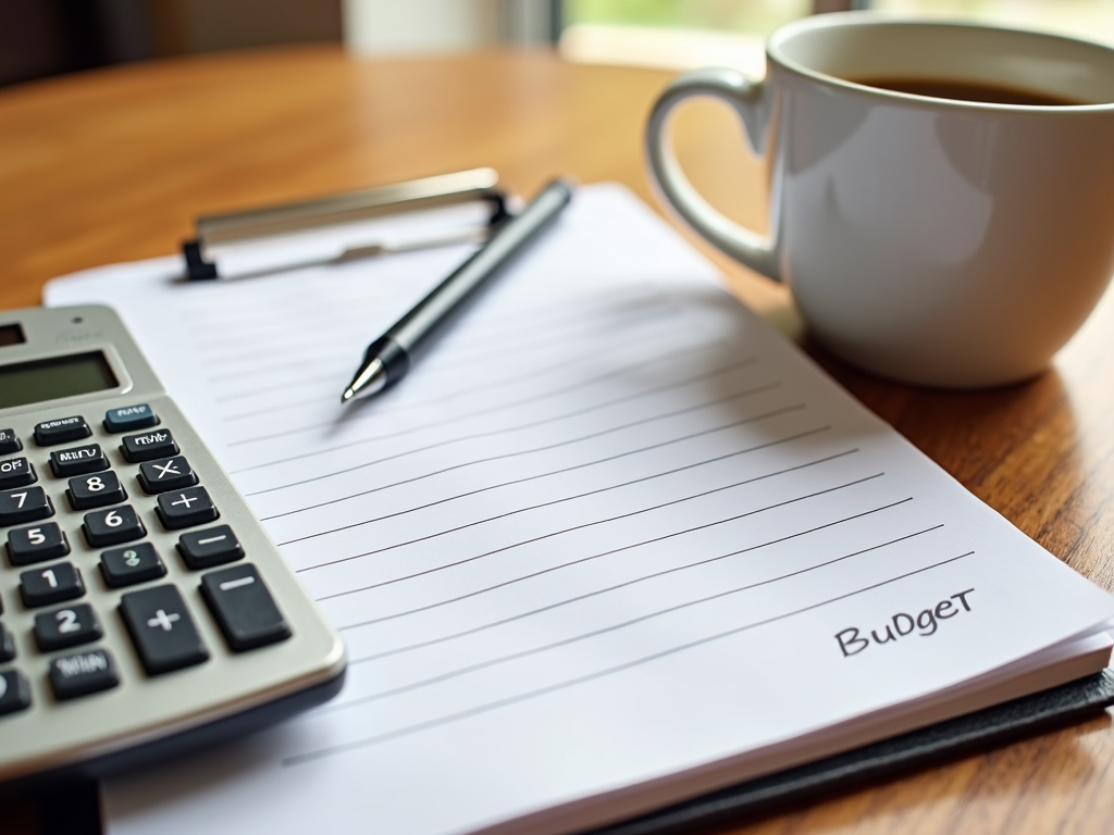 A table with budgeting tools, representing IVF cost planning.