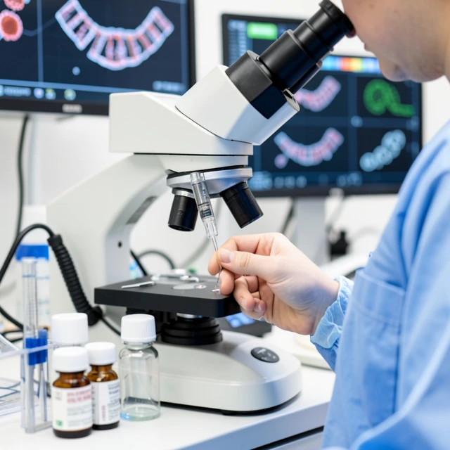 Technician performing genetic screening on IVF embryo