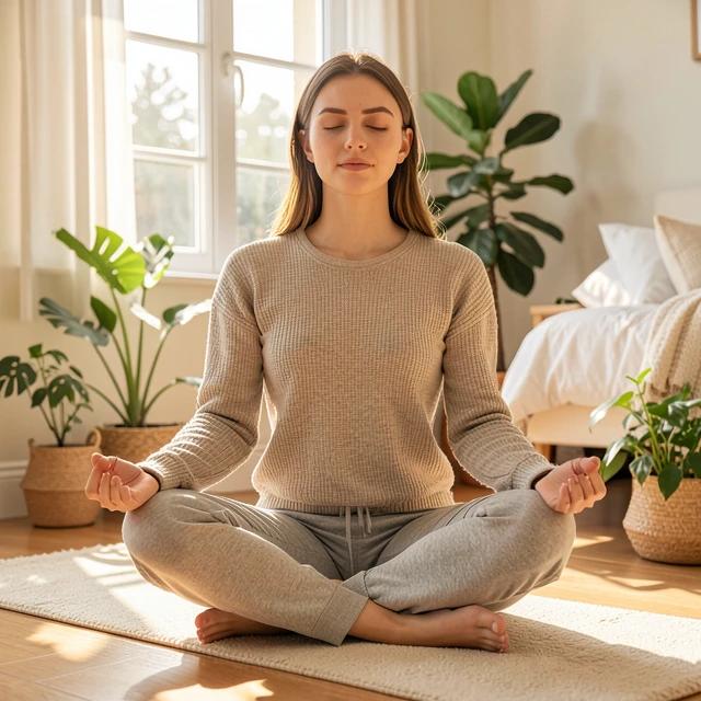 Woman practicing meditation for stress relief and fertility support