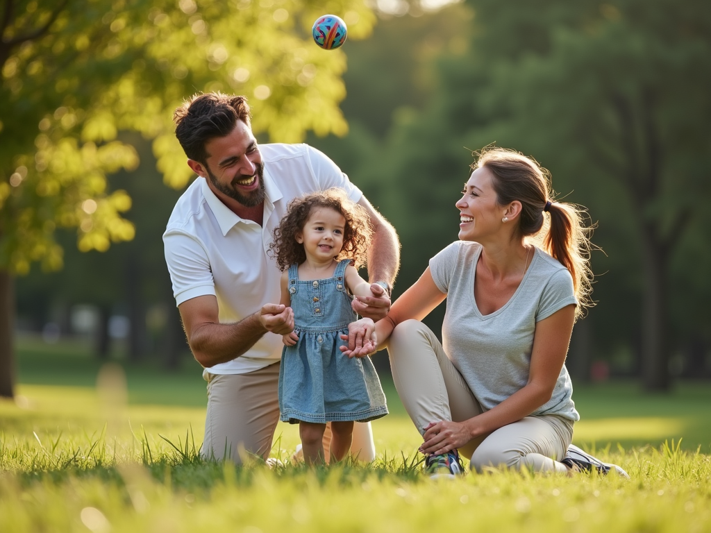 Family playing in a park