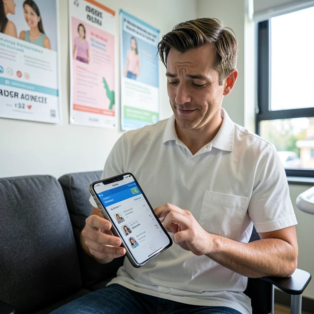 Man reviewing sperm banking costs in clinic