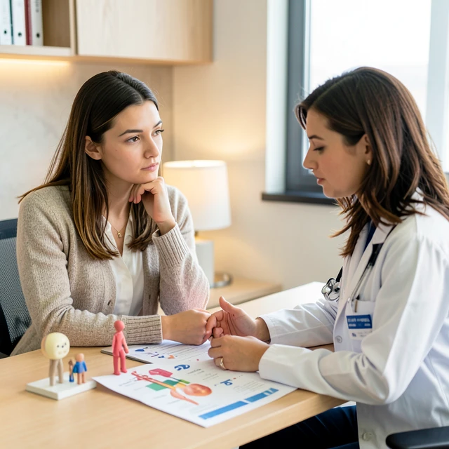 Woman consulting doctor about fertility preservation options