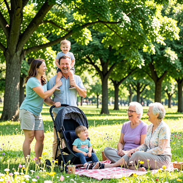 Happy family enjoying a park outing after using assisted reproduction