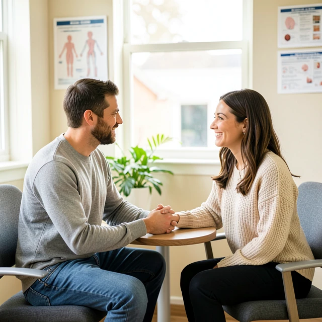 Couple attending their first fertility consultation with hope and support
