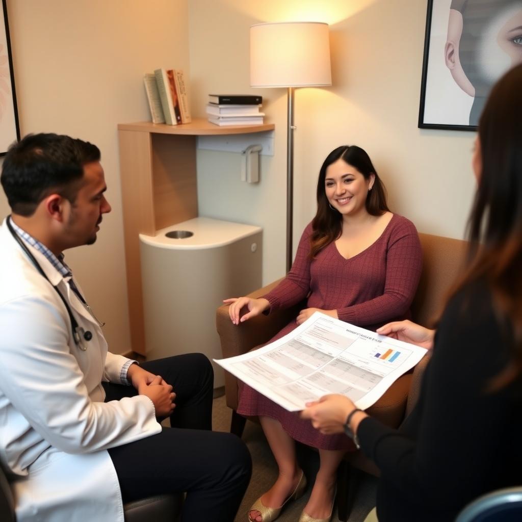A couple receiving fertility advice from a doctor at CCRM.