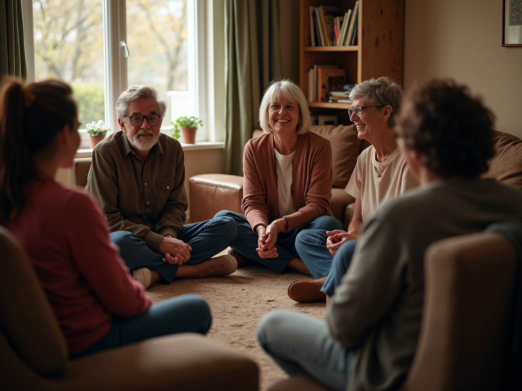 Support group meeting for individuals with genetic conditions