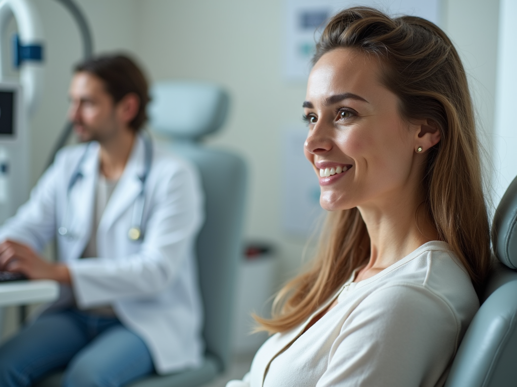 A woman considering egg freezing at a fertility clinic.