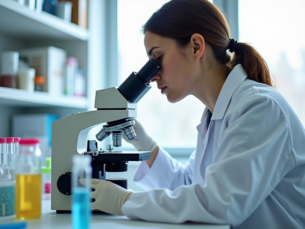 Scientist analyzing sperm under a microscope