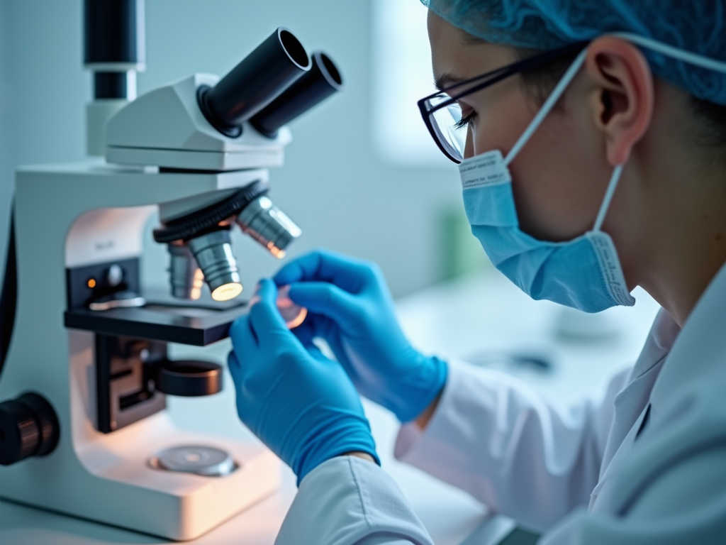 Scientist performing ICSI in a fertility laboratory.