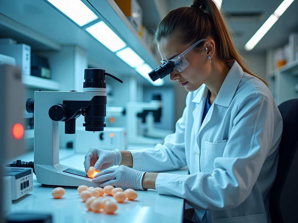 Scientist working with eggs in a fertility lab