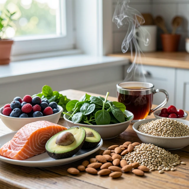 Colorful assortment of nutrient-rich foods that support better fertility