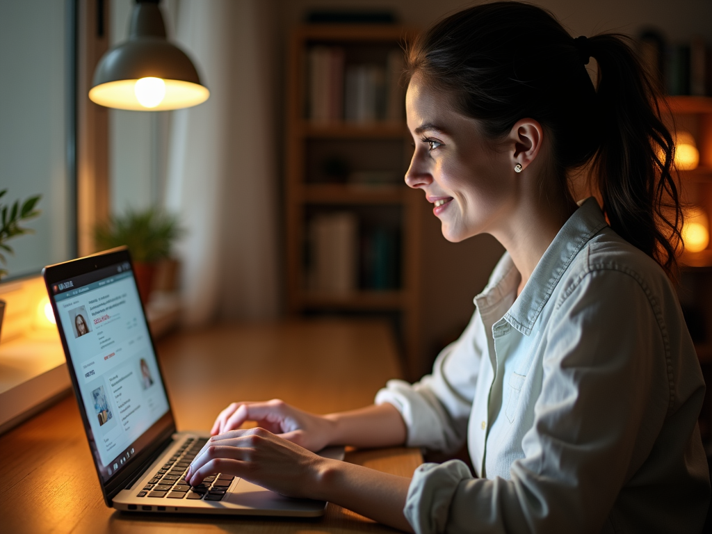 A woman connecting with an online infertility community, finding comfort through her laptop.