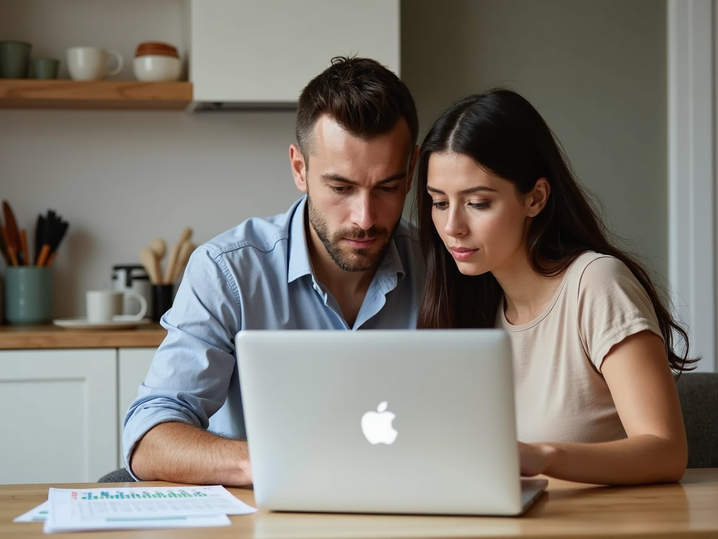Couple reviewing IVF budget on laptop