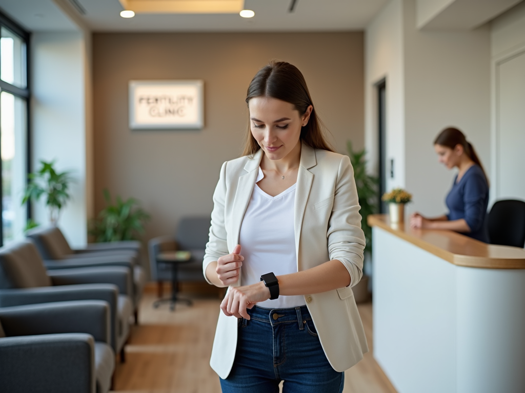 Woman waiting in fertility clinic reception