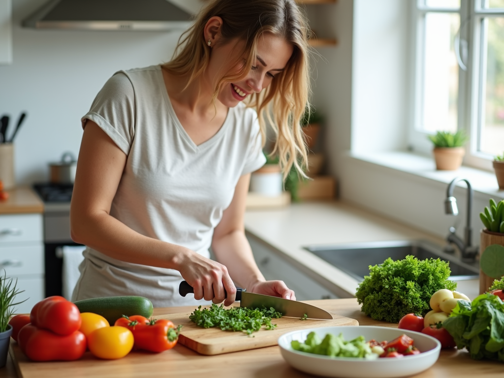 Woman preparing healthy meal for fertility