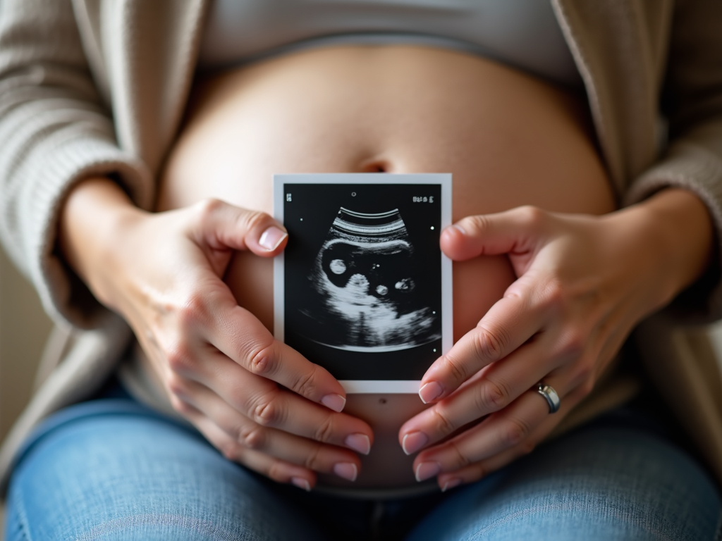 Woman holding ultrasound photo
