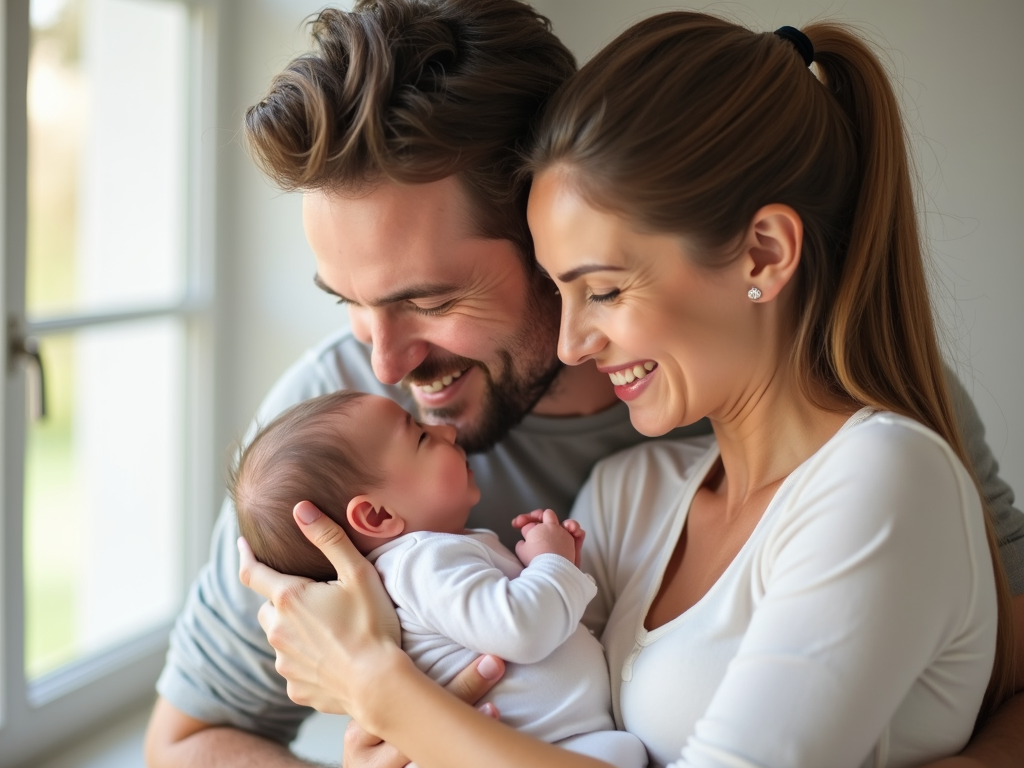 Happy family with newborn