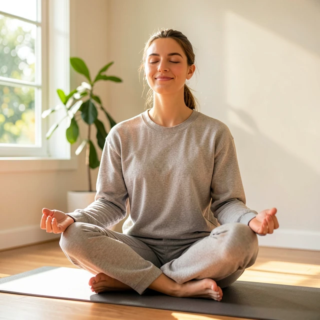 Woman practicing mindfulness meditation to manage stress during IVF